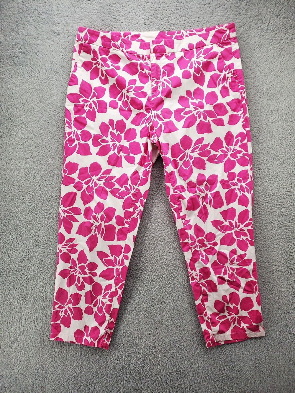 Garnet Hill Crop Capri Pants Womens 12 Pink White Floral